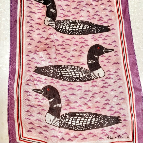 Rare Eleanor Paine Loon Printed vintage Scarf /wrap made in Japan w nature feel - Picture 9 of 14